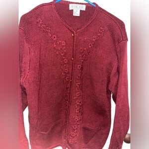 Crystal Kobe Floral Embroidered Button Down Sweater